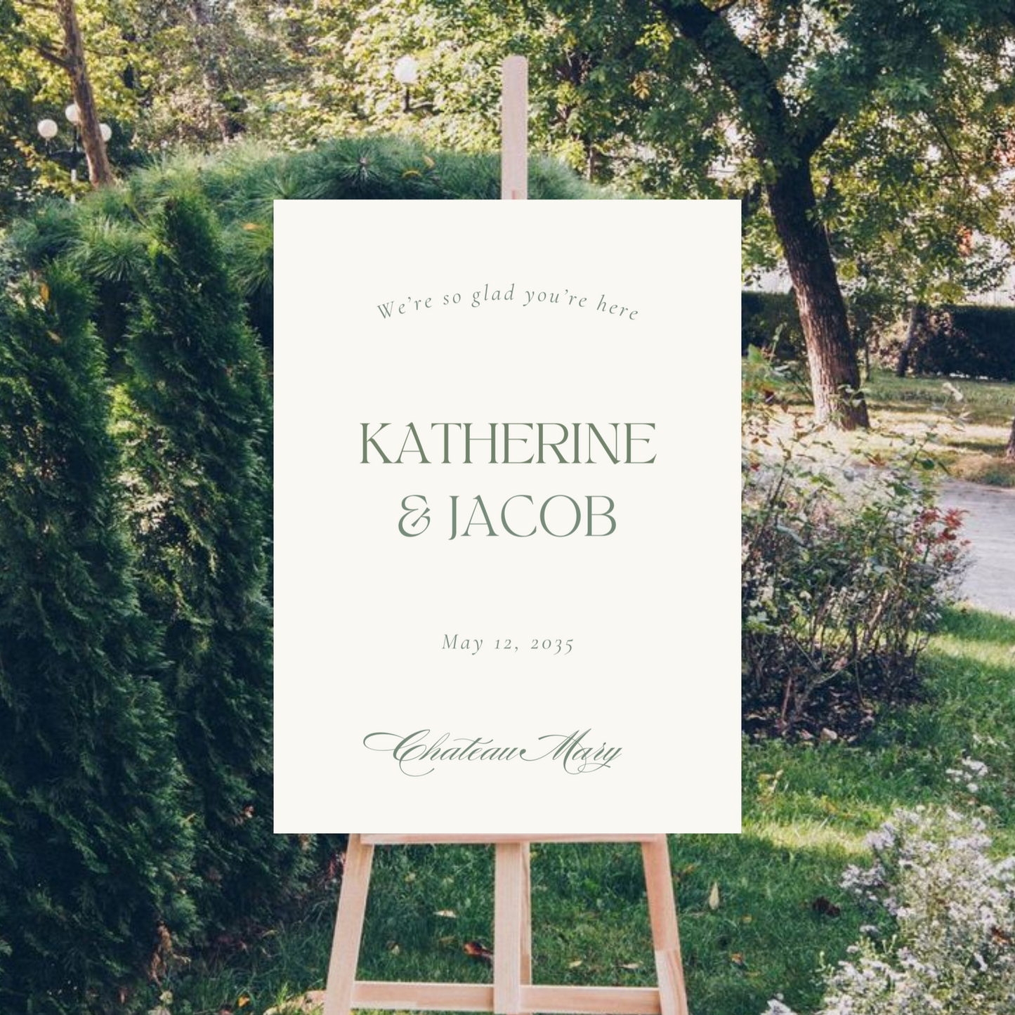Elegant Simple Wedding Welcome Sign Green Script
