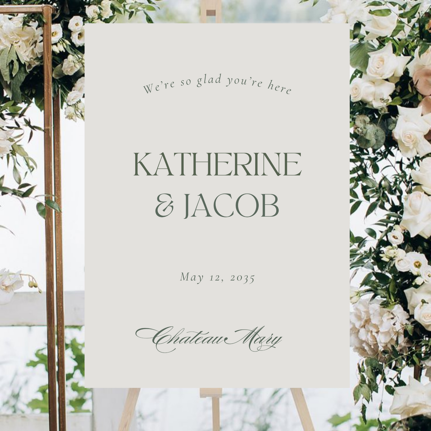 Elegant Simple Wedding Welcome Sign Green Script