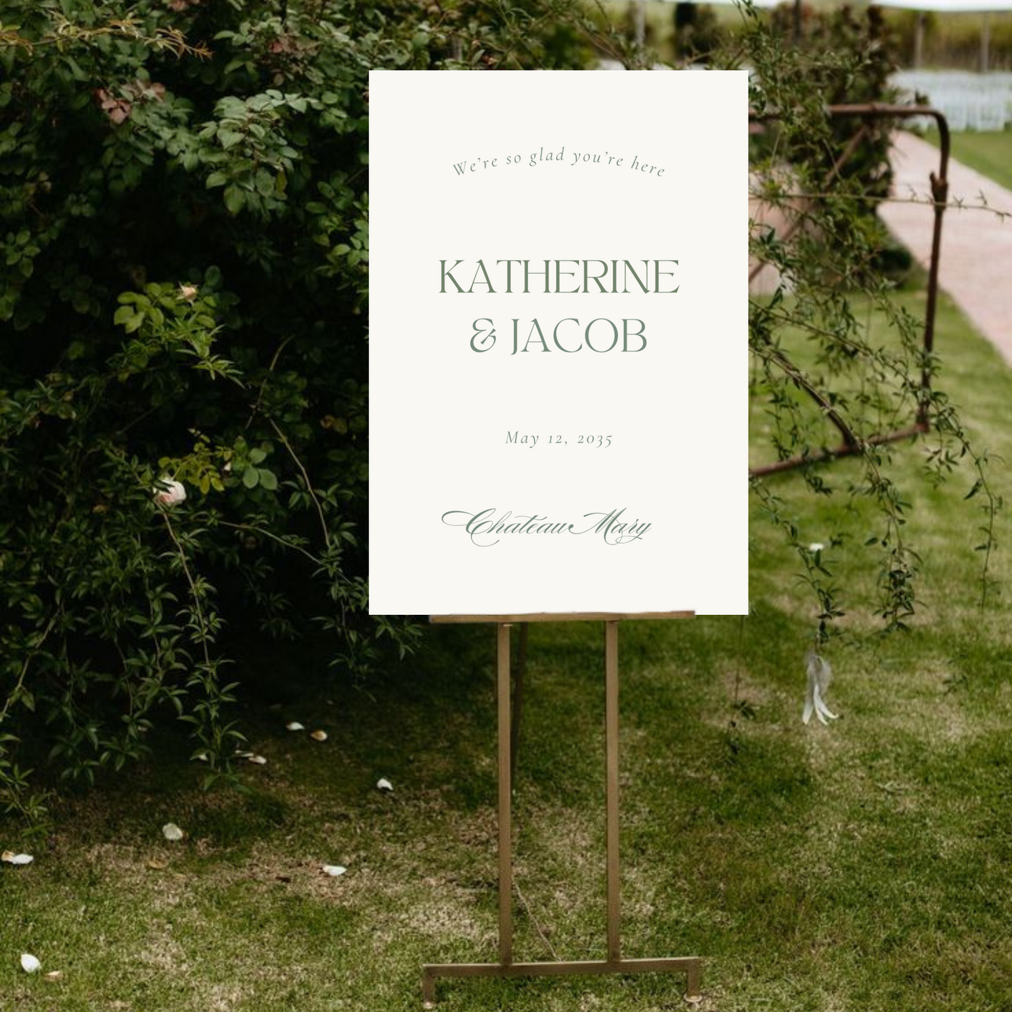 Elegant Simple Wedding Welcome Sign Green Script