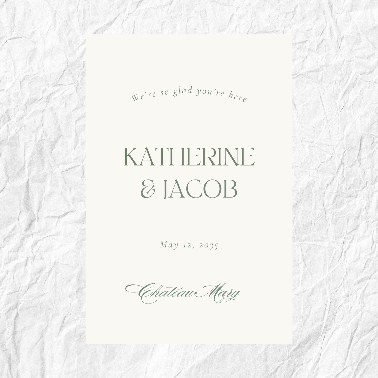 Elegant Simple Wedding Welcome Sign Green Script