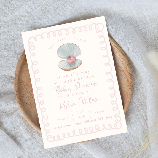 Our Little Pearl Pink Baby Shower Invitation Template