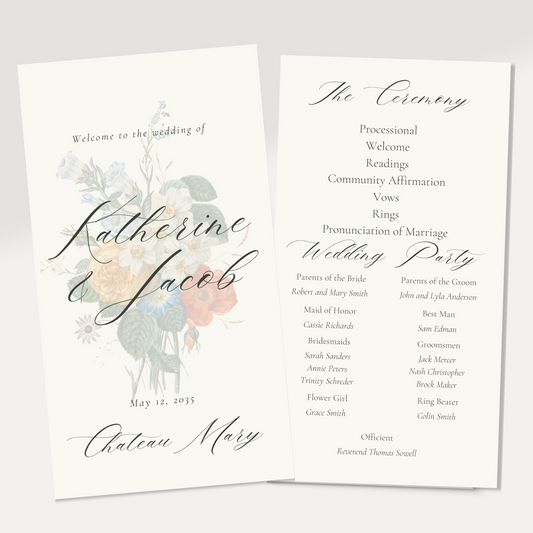 Botanical Illustration Elegant Wedding Program Template