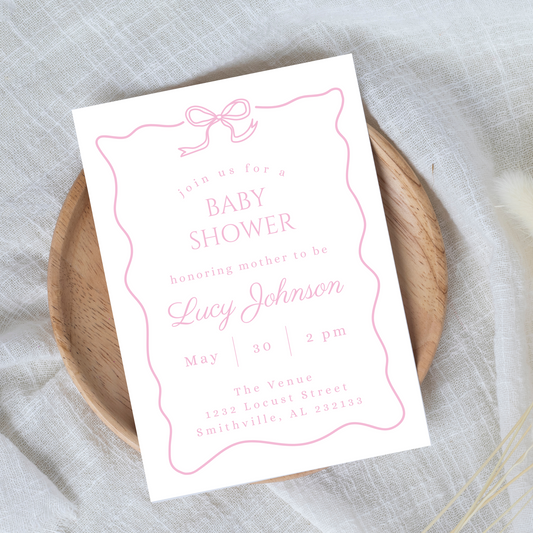 Pink Bow Border Baby Shower Invitation Template