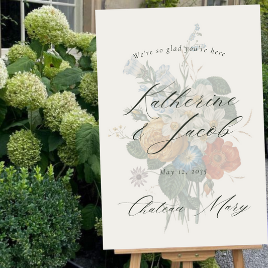 Stunning Botanical Illustration Wedding Welcome Sign Template