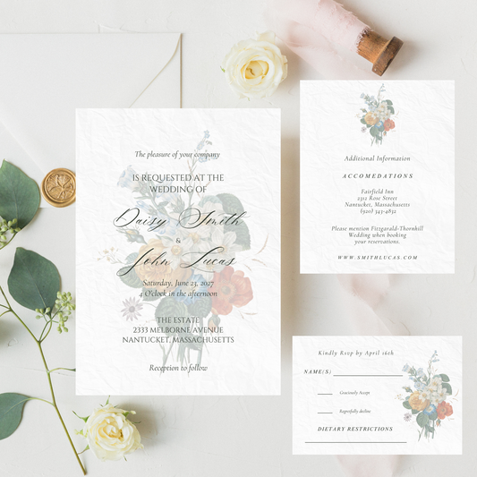 Botanical Illustration Elegant Wedding Invitation Template