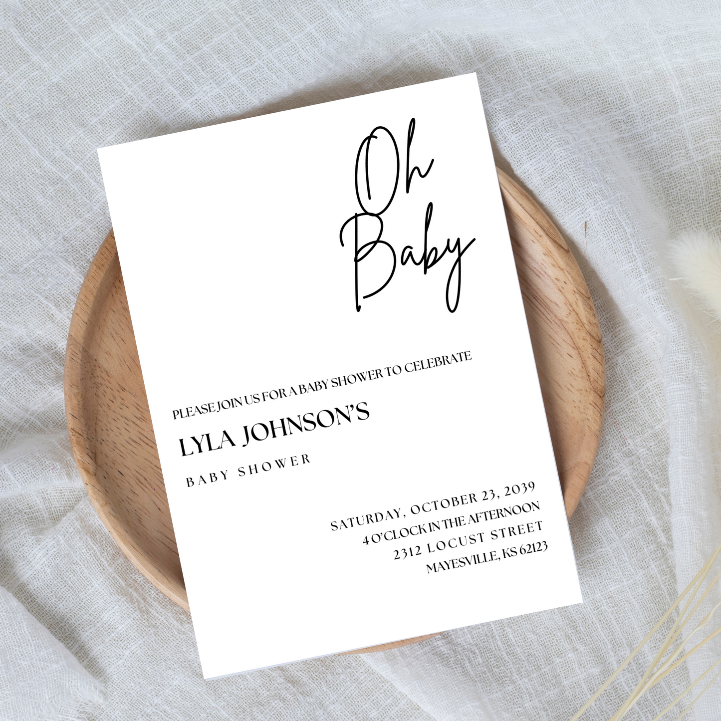 Oh Baby Black Baby Shower Invitation Template