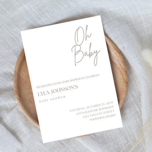 Oh Baby Beige Baby Shower Invitation Template