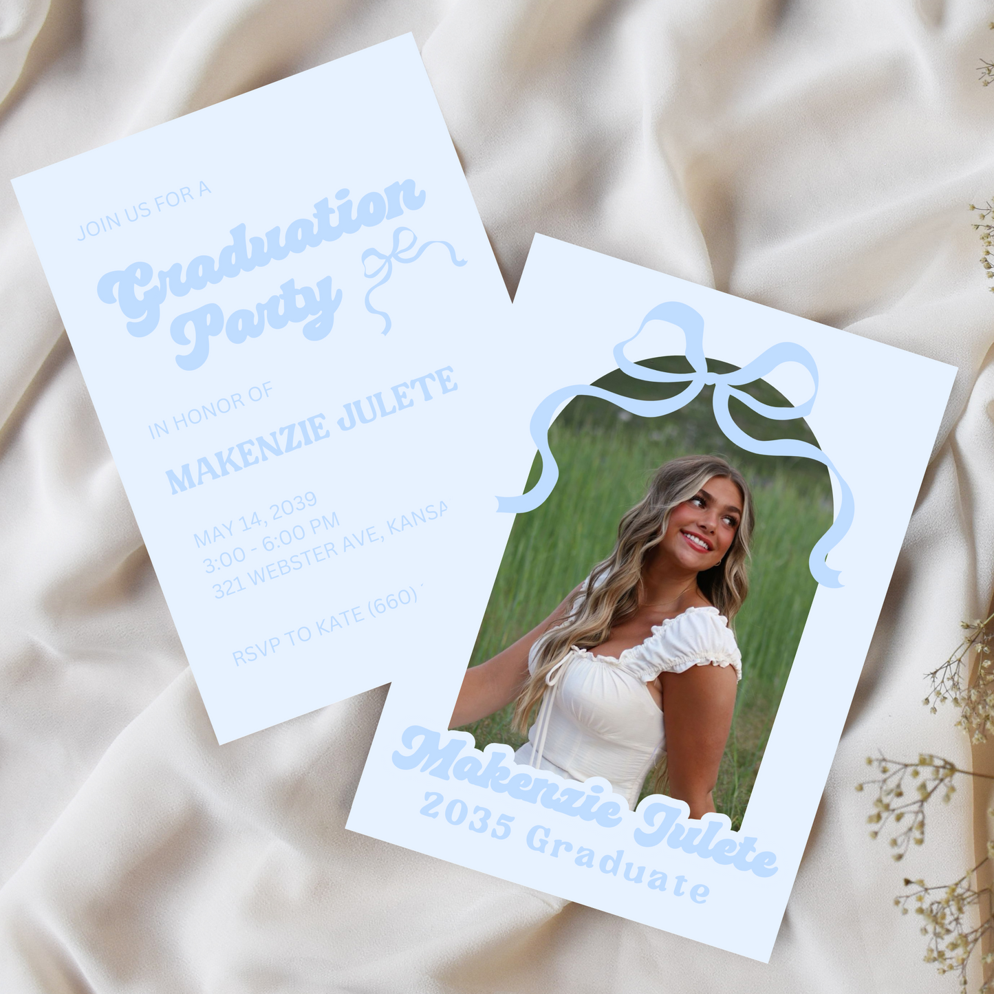 Blue Bow Graduation Invitation Template