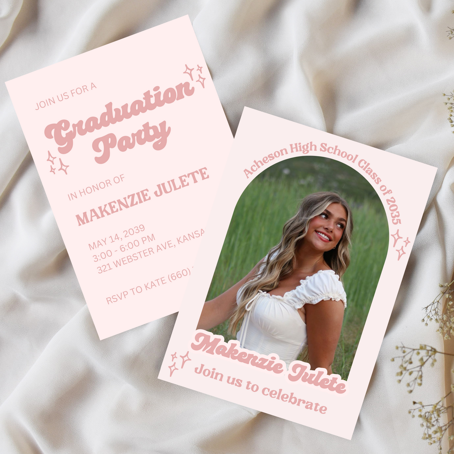 Soft Pink Fun Font Cute Graduation Invitation Template