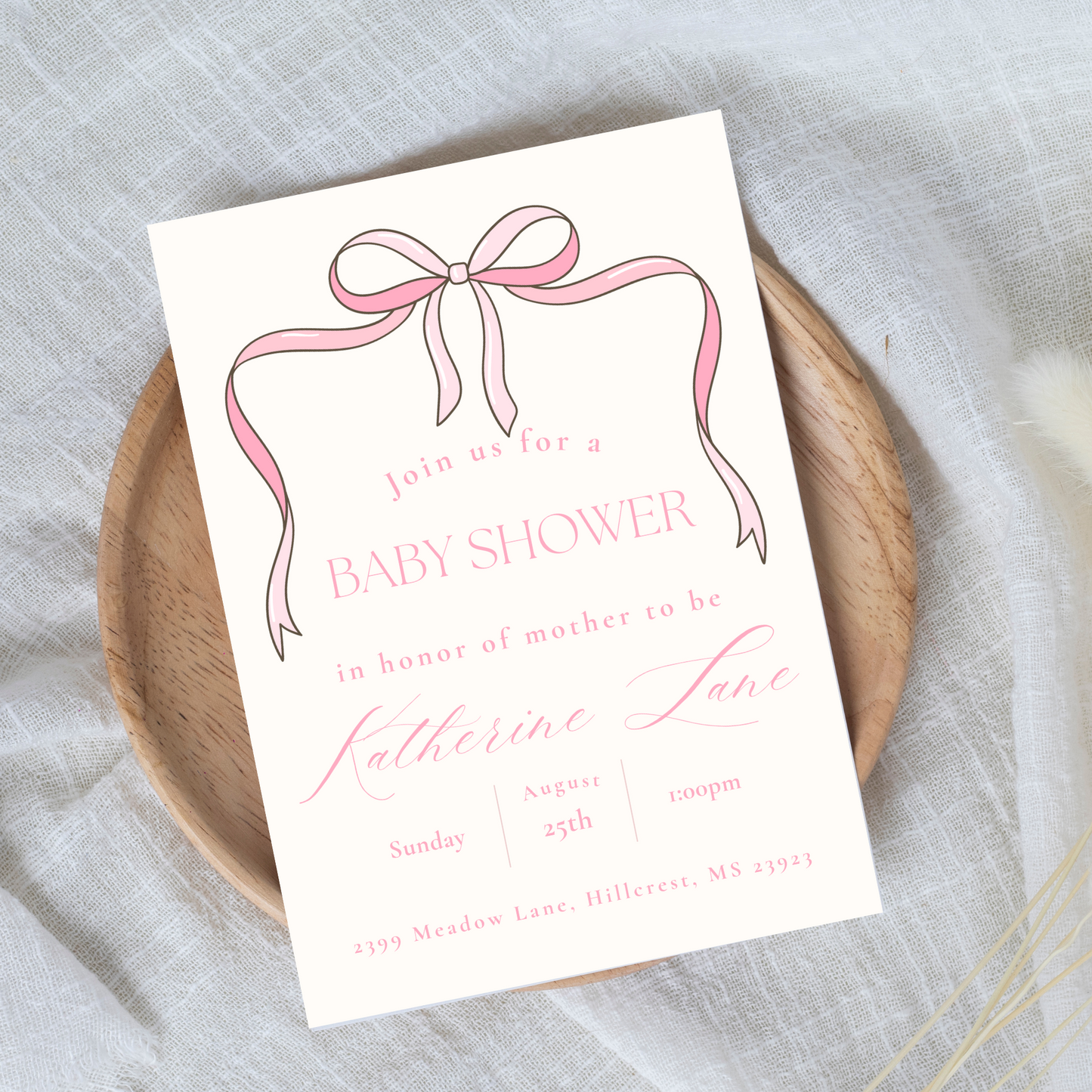 Pink Bow Baby Shower Invitation Template