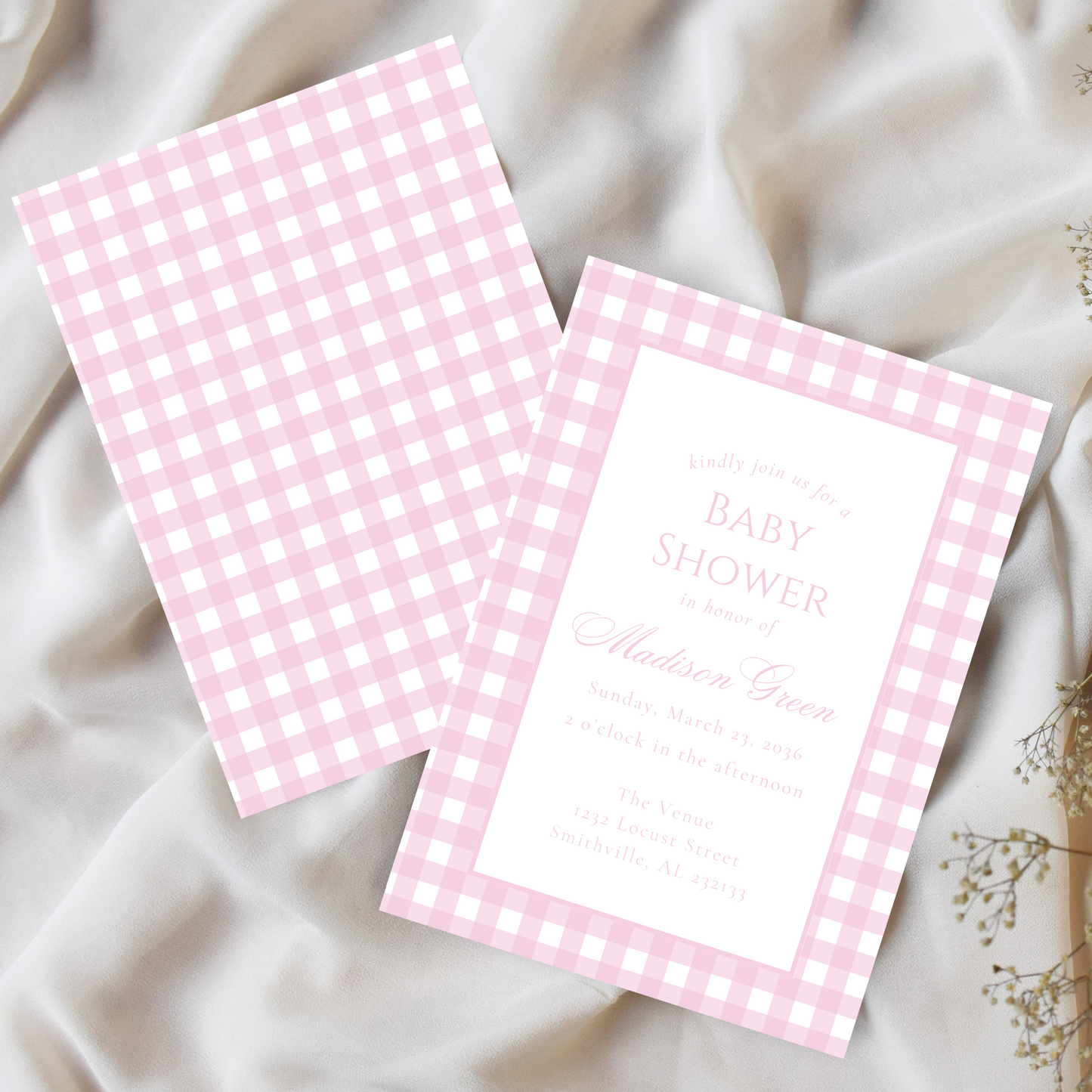 Pink Gingham Baby Shower Invitation Template