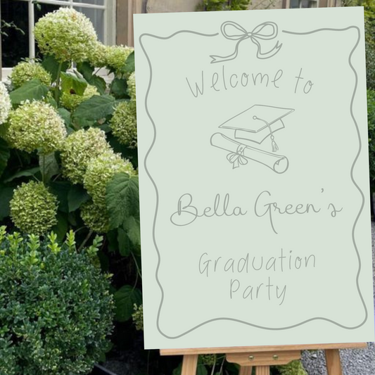 Sage Green Hand Drawn Customizable Graduation Bow Party Welcome Sign