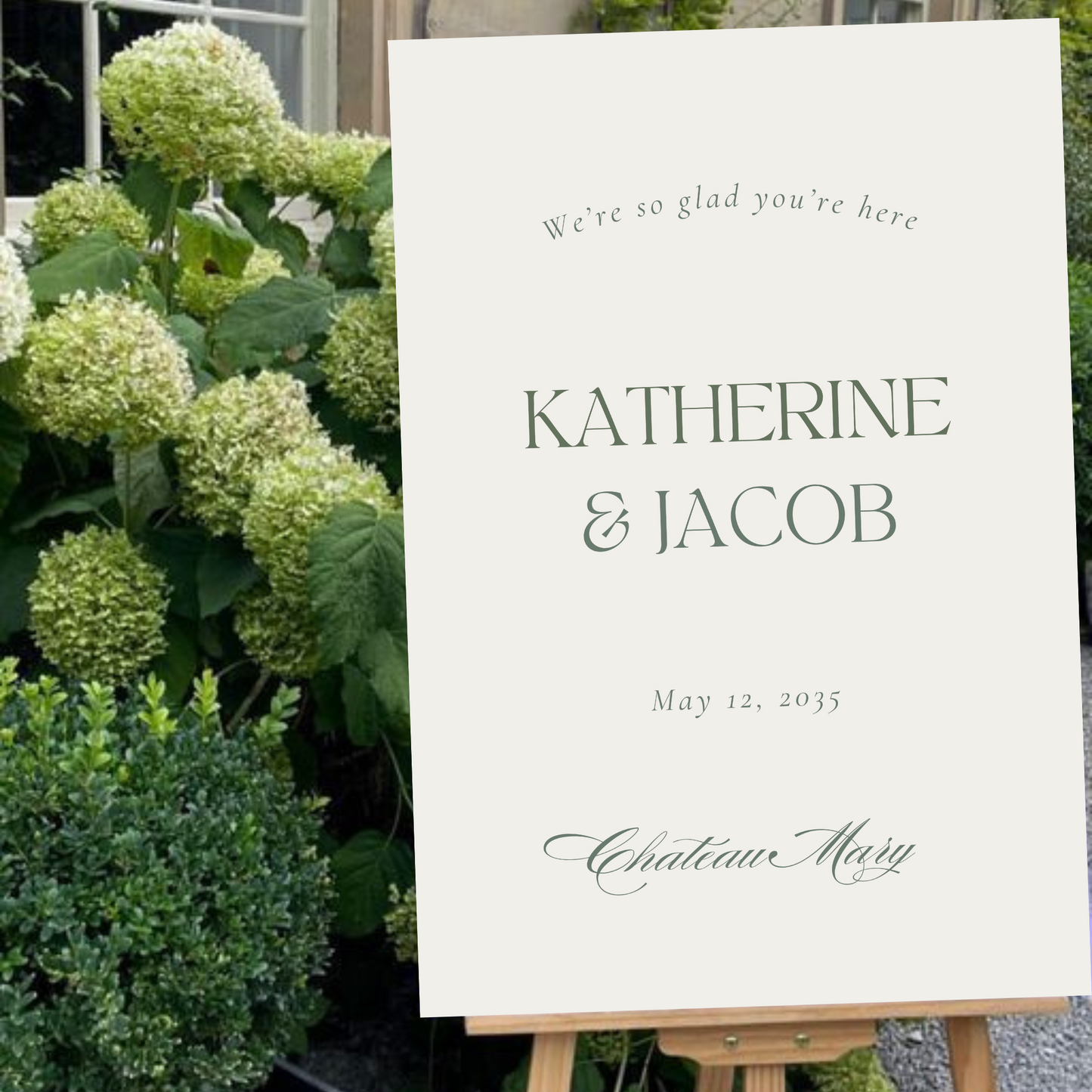 Elegant Simple Wedding Welcome Sign Green Script