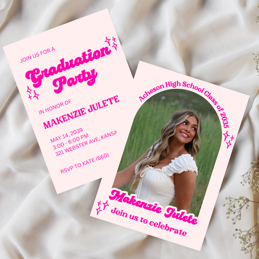 Bold Pink Cute Graduation Invitation Template