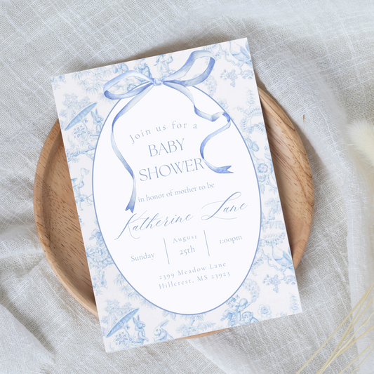 Blue Toile Baby Shower Invitation Template