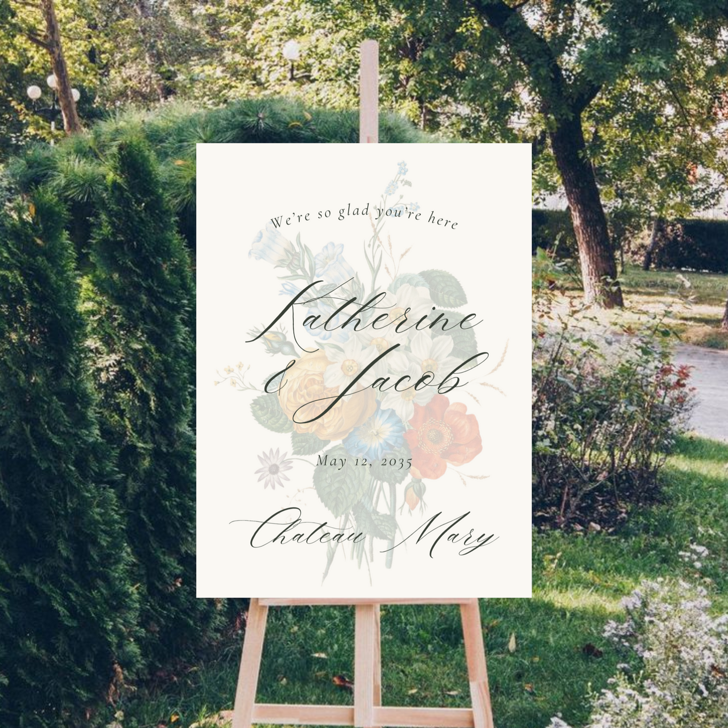 Stunning Botanical Illustration Wedding Welcome Sign Template