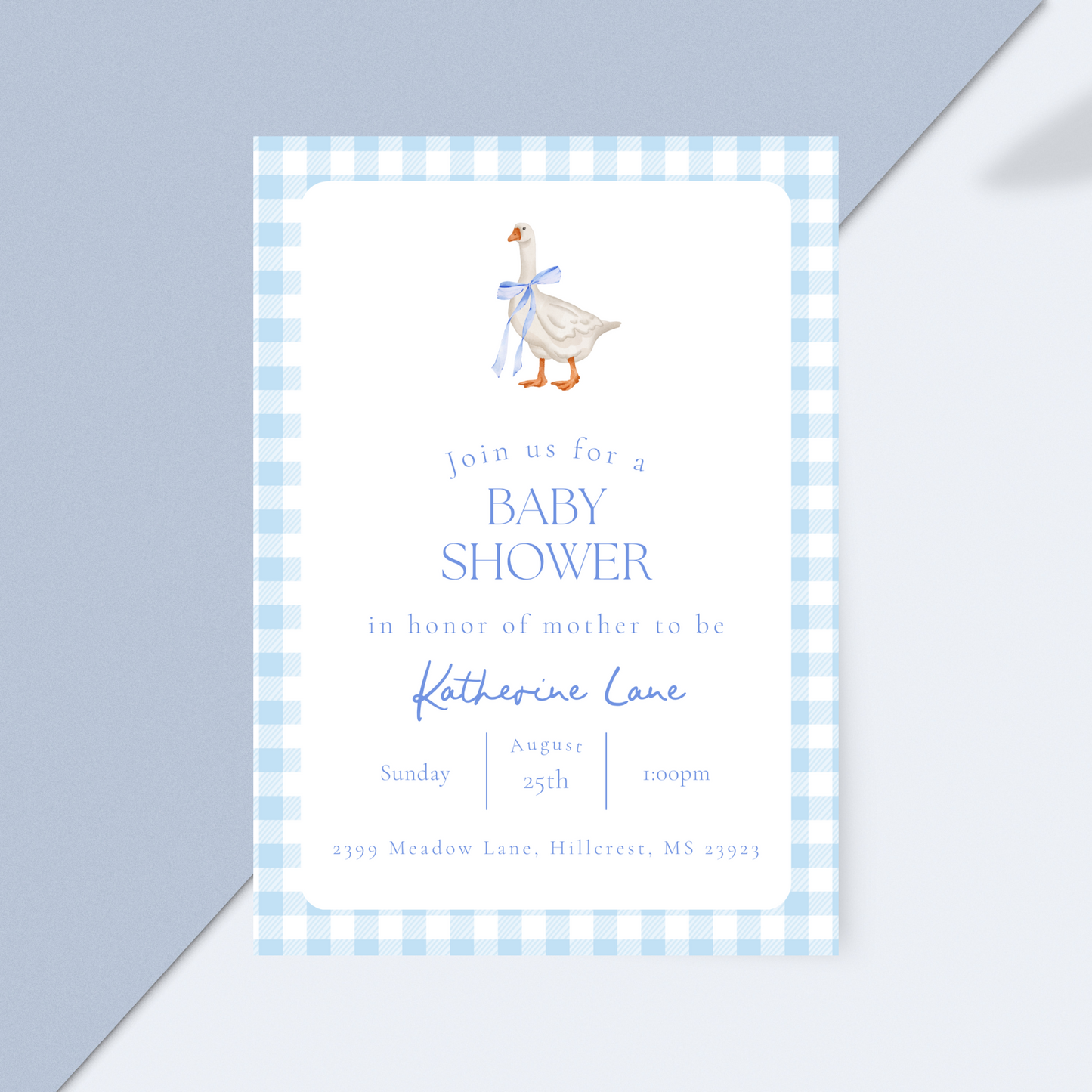 Blue Duck Baby Shower Invitation Template