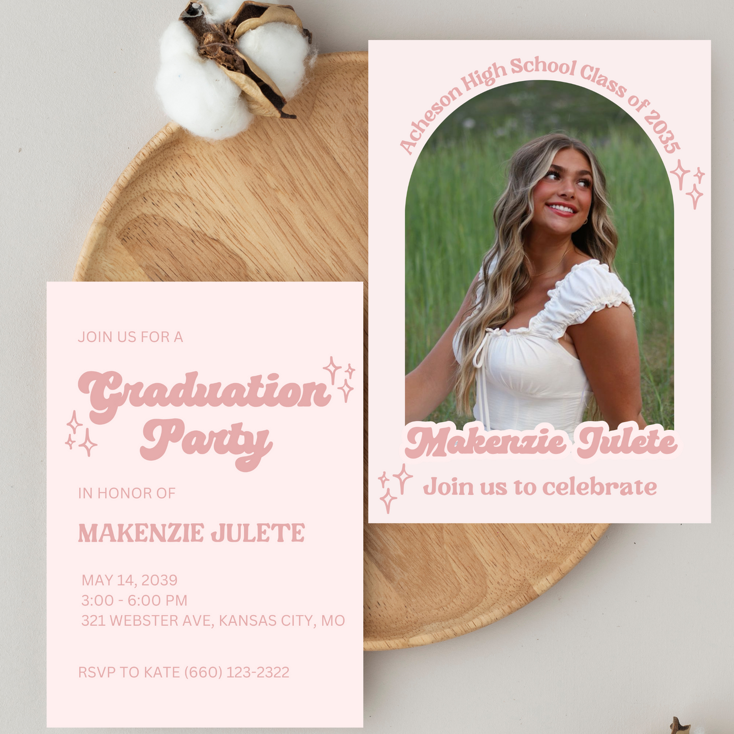 Soft Pink Fun Font Cute Graduation Invitation Template