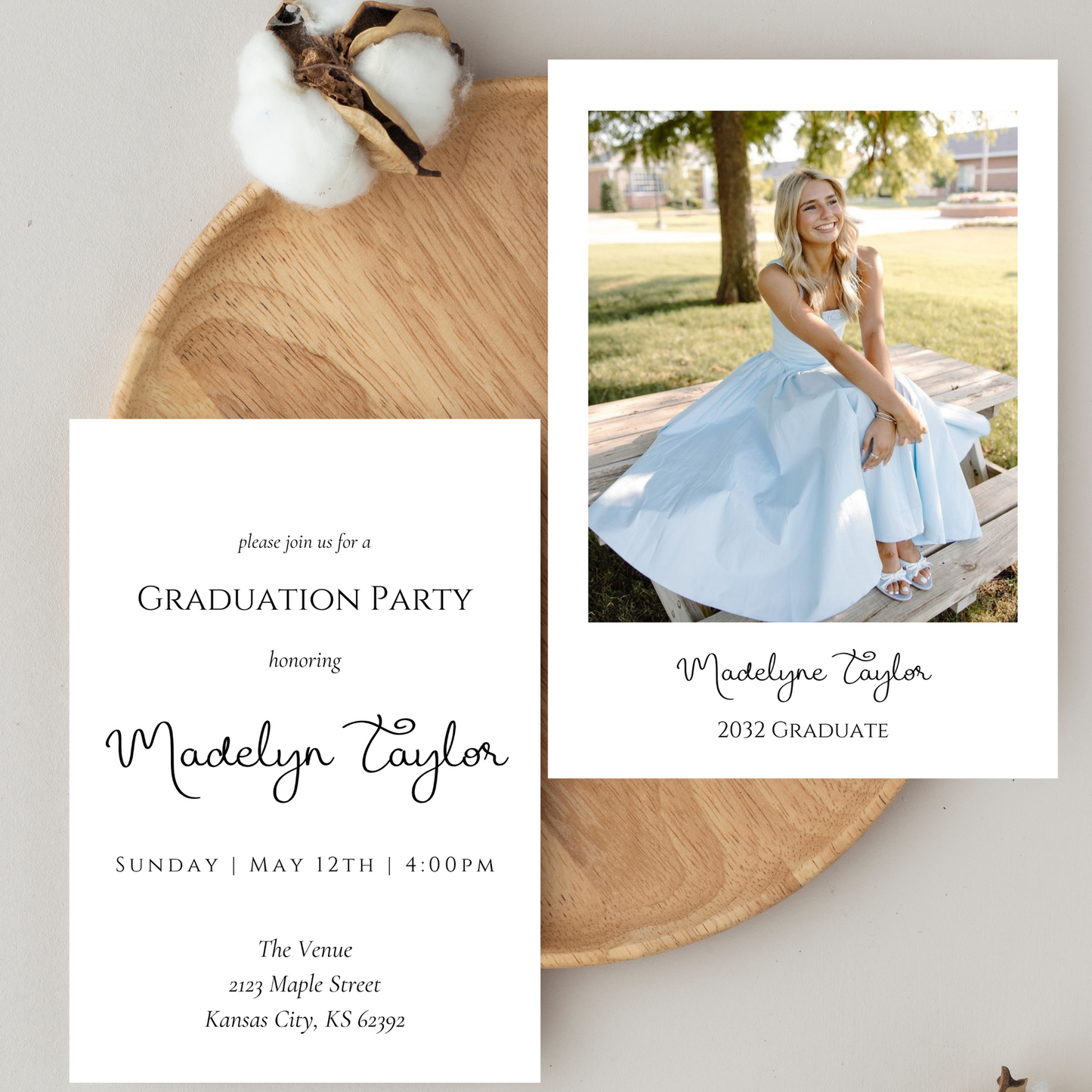 Simple Big Photo Graduation Invitation Template