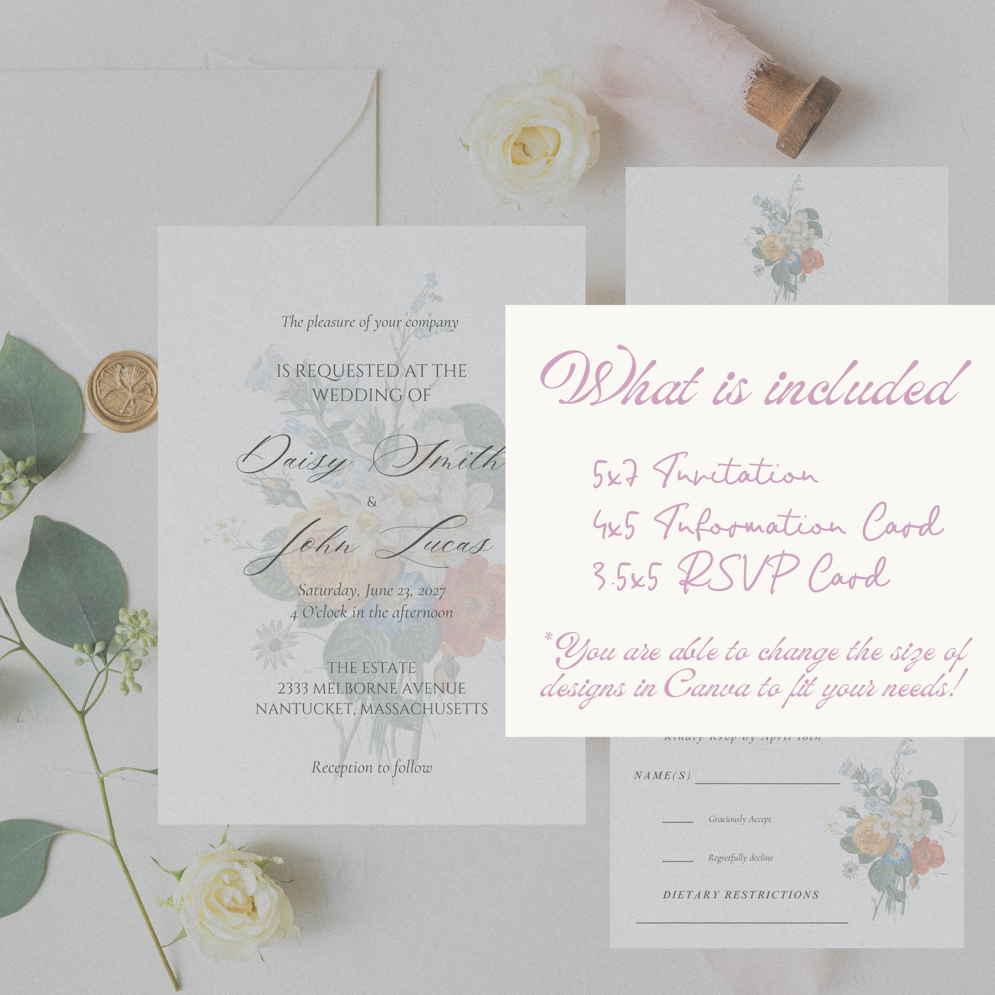 Botanical Illustration Elegant Wedding Invitation Template