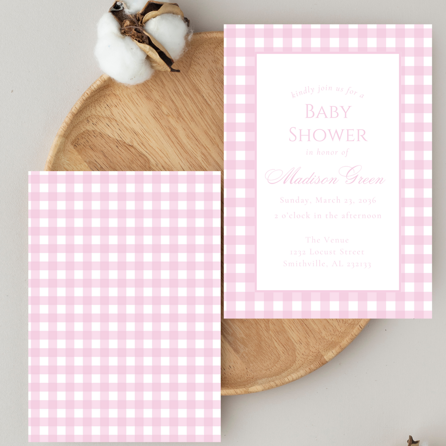 Pink Gingham Baby Shower Invitation Template