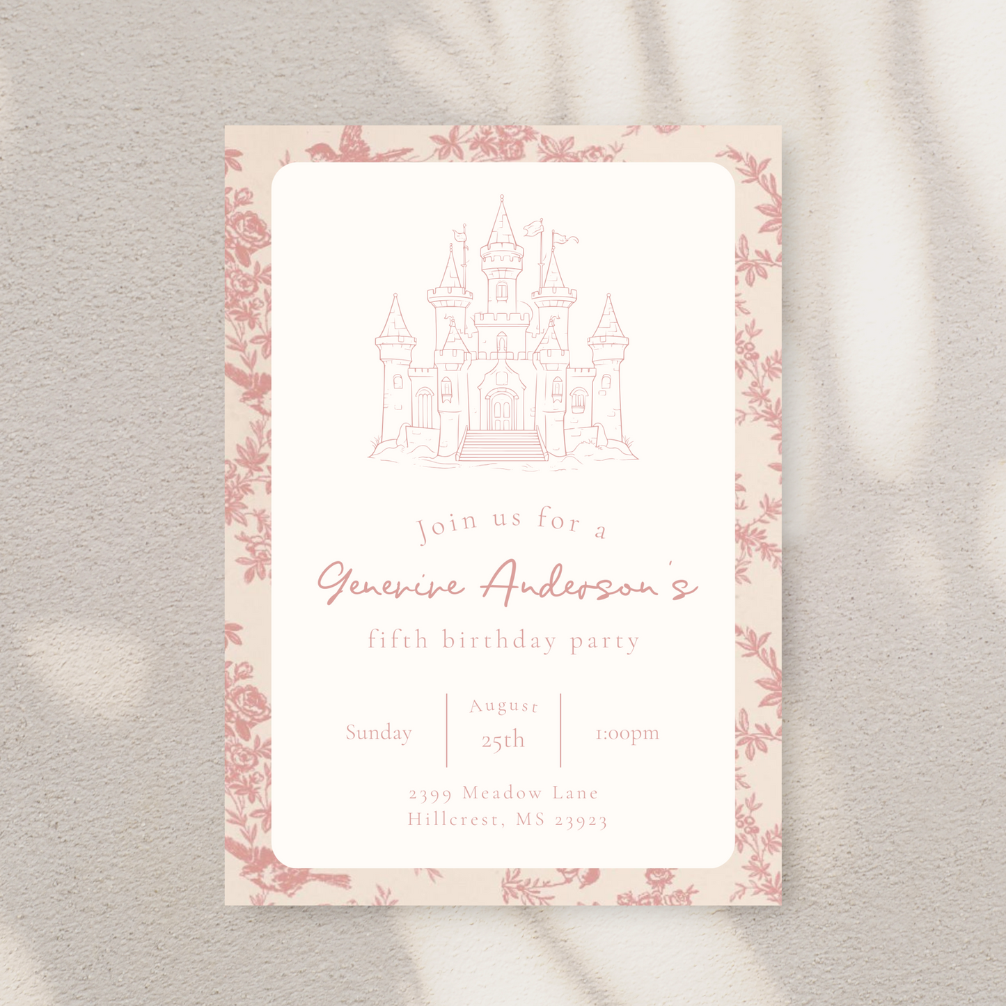 Pink Princess Castle Children's Birthday Party Invitation Template