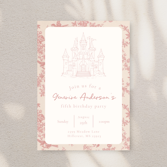 Pink Princess Castle Children's Birthday Party Invitation Template