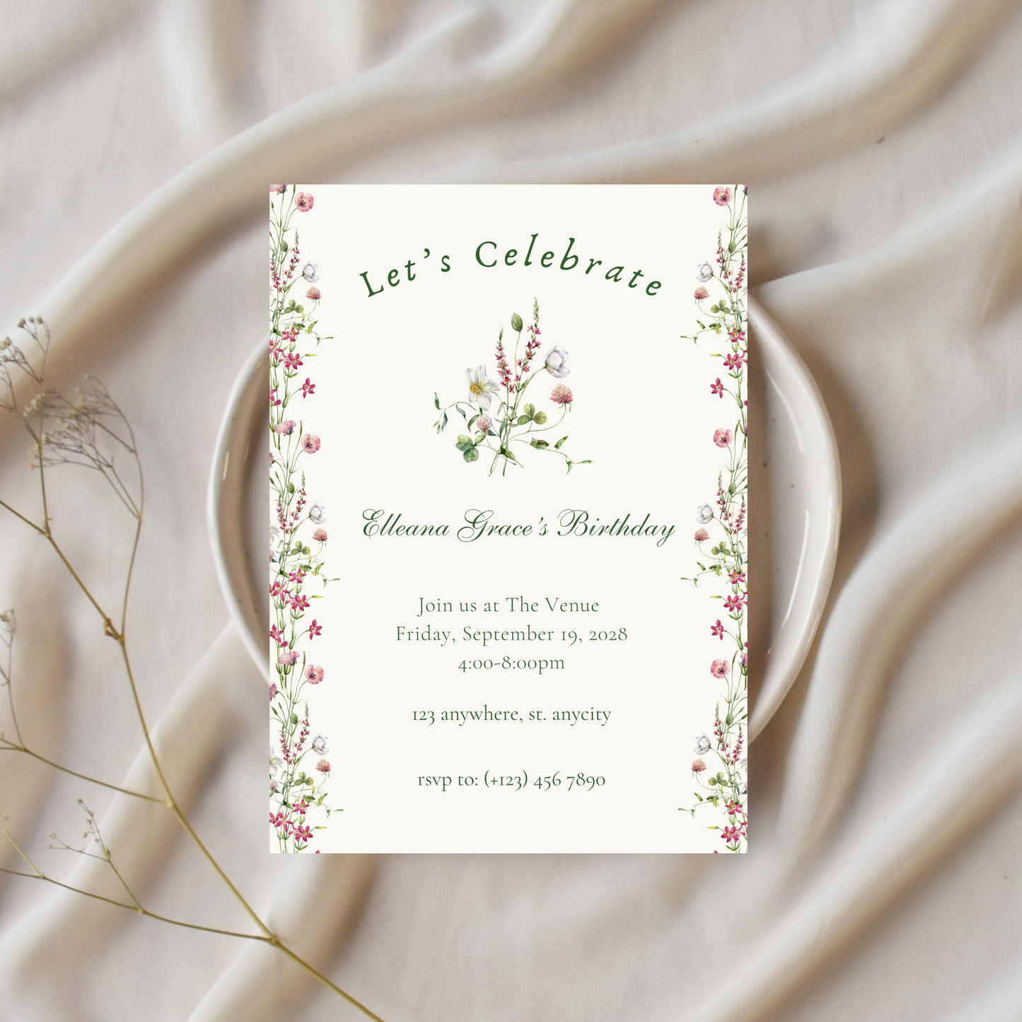 Whimsical Floral Birthday Party Invitation Template