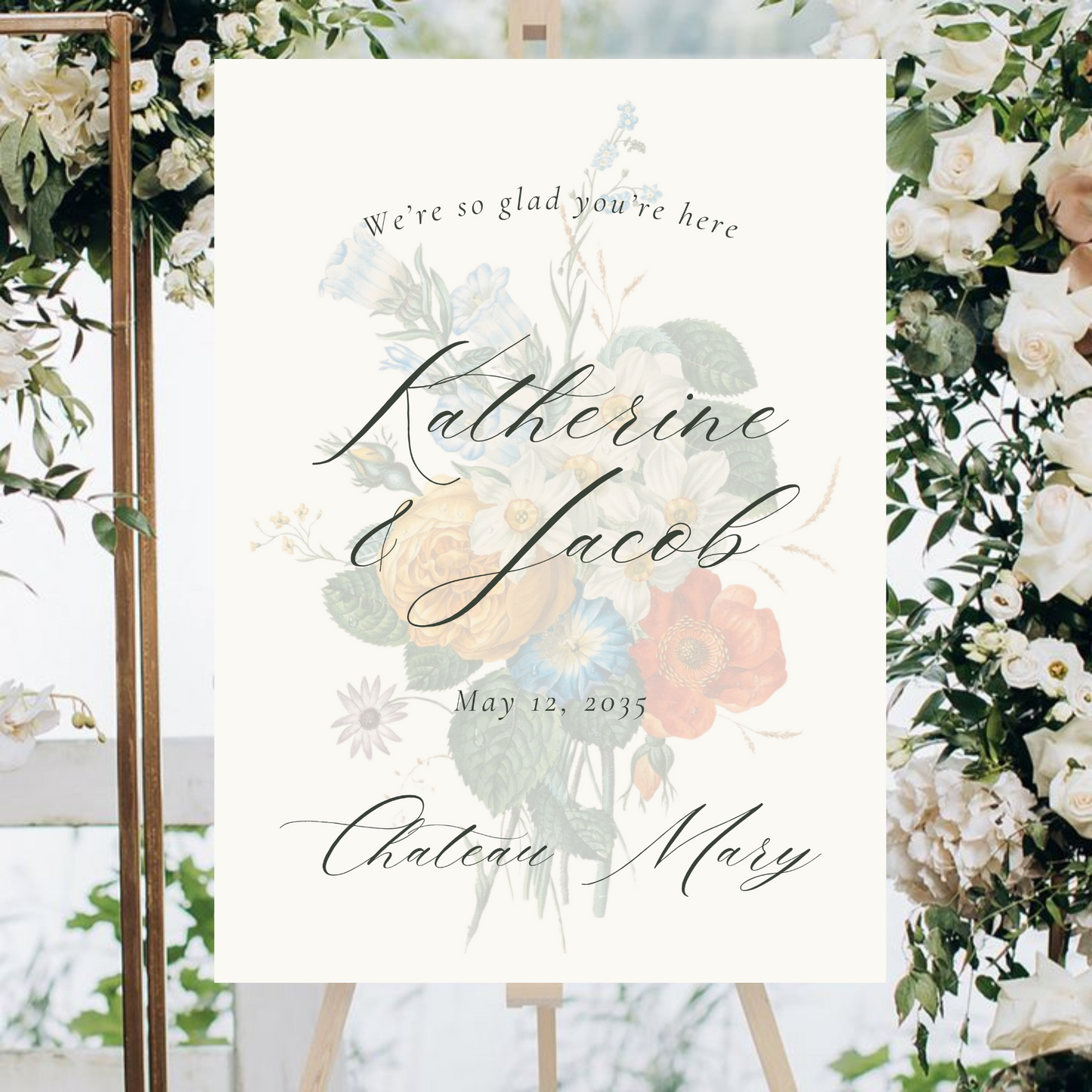 Stunning Botanical Illustration Wedding Welcome Sign Template