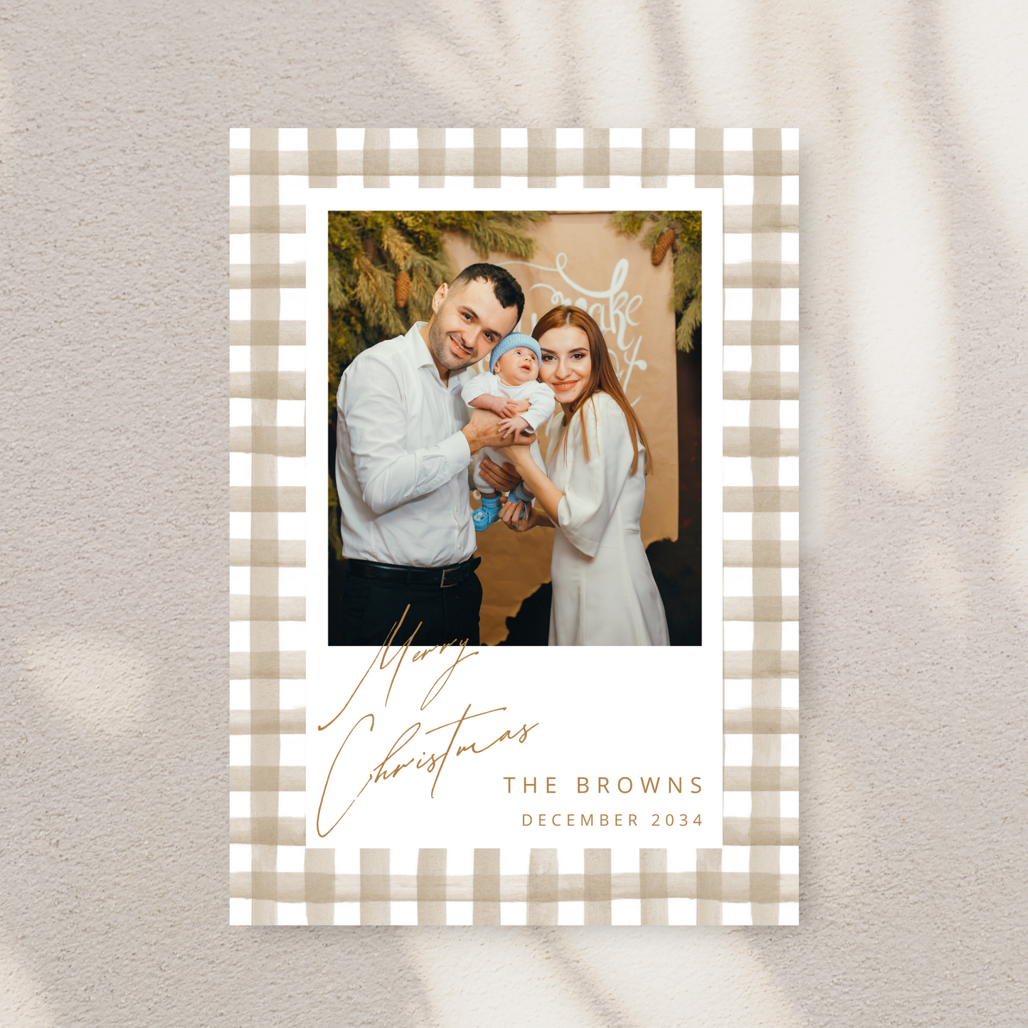 Beige Buffalo Plaid Christmas Card Templates