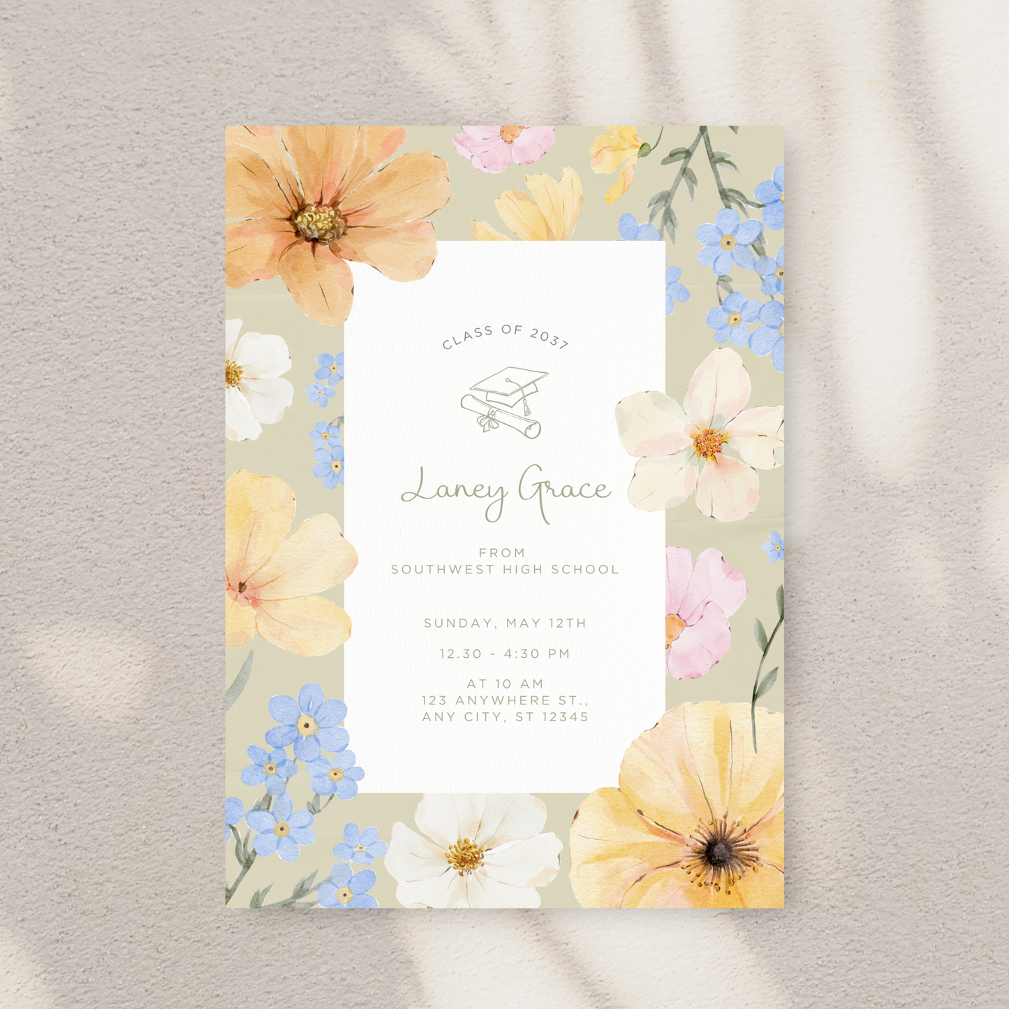 Floral Watercolor Illustration Graduation Invitation Template