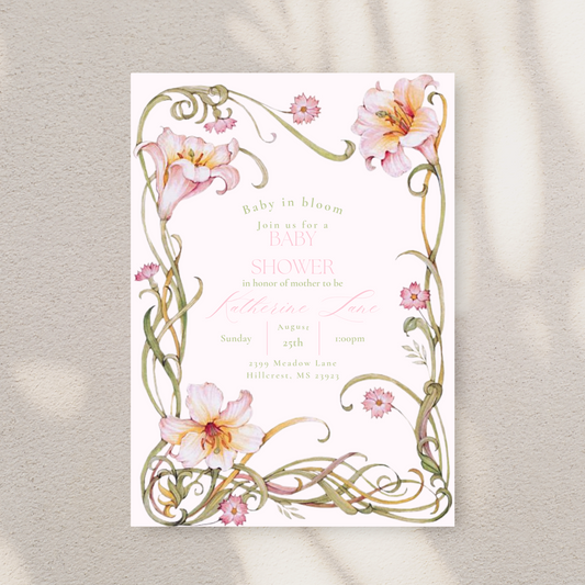 Baby in Bloom Baby Shower Invitation Template