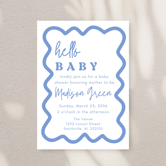 Blue Wavy Border Baby Shower Invitation Template