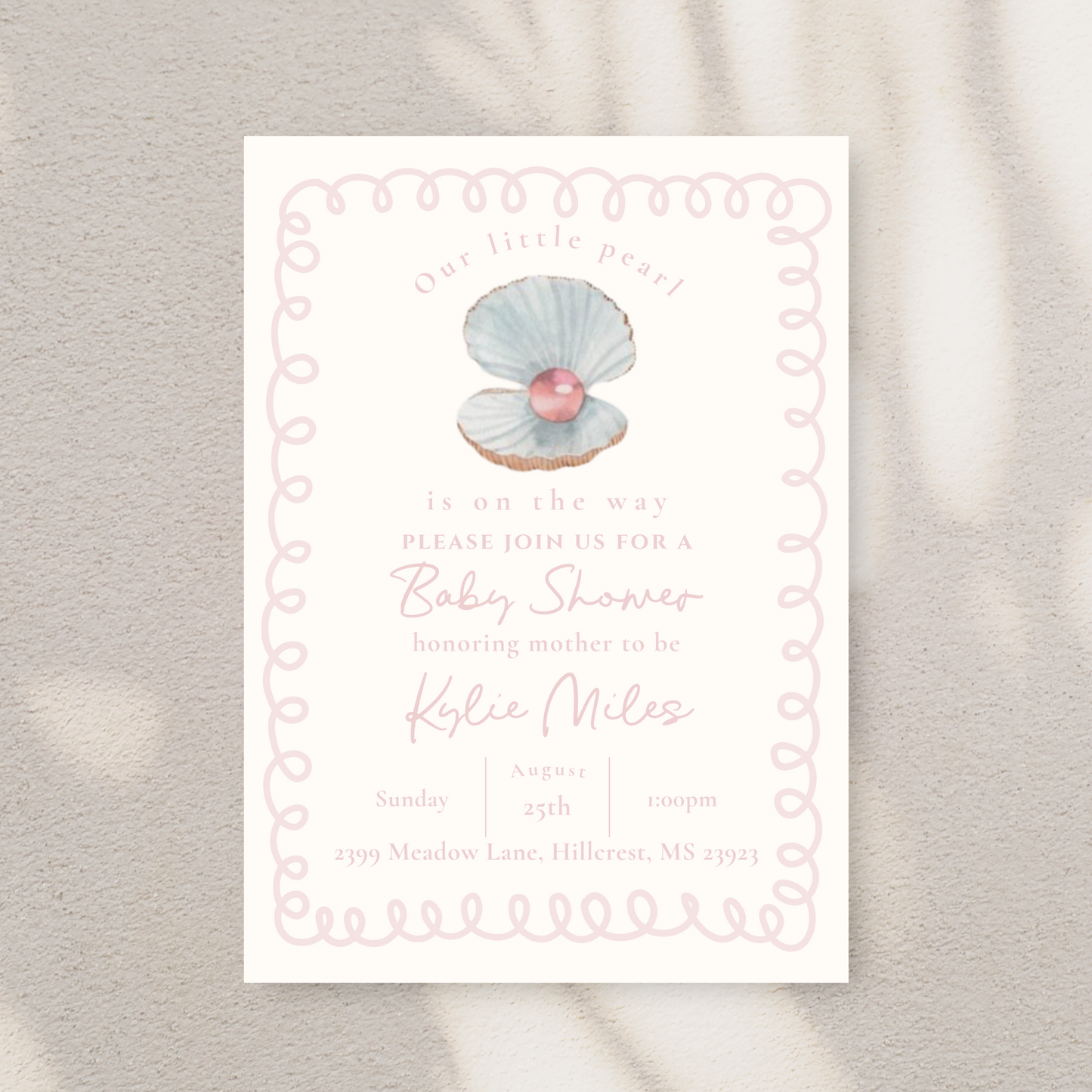 Our Little Pearl Pink Baby Shower Invitation Template