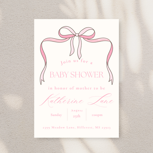 Pink Bow Baby Shower Invitation Template