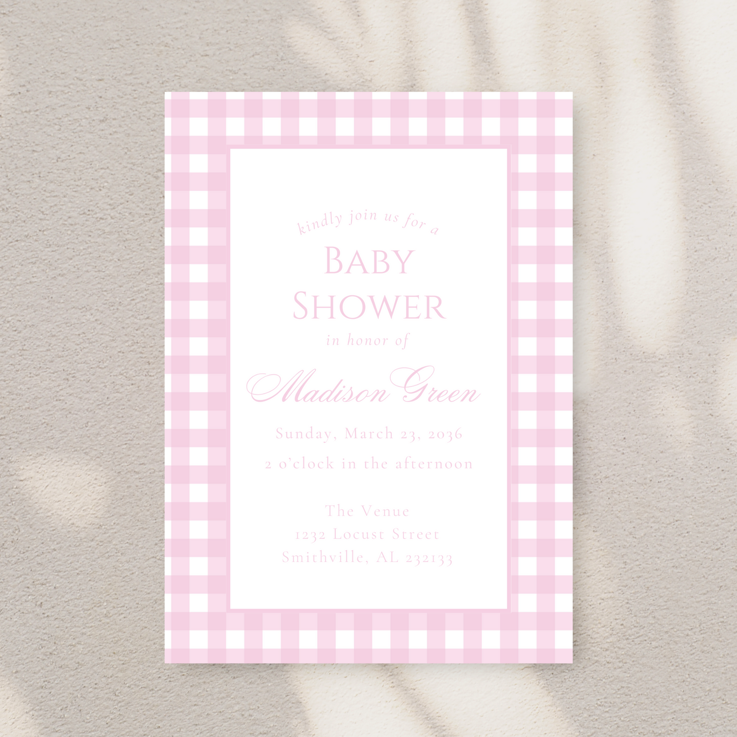 Pink Gingham Baby Shower Invitation Template