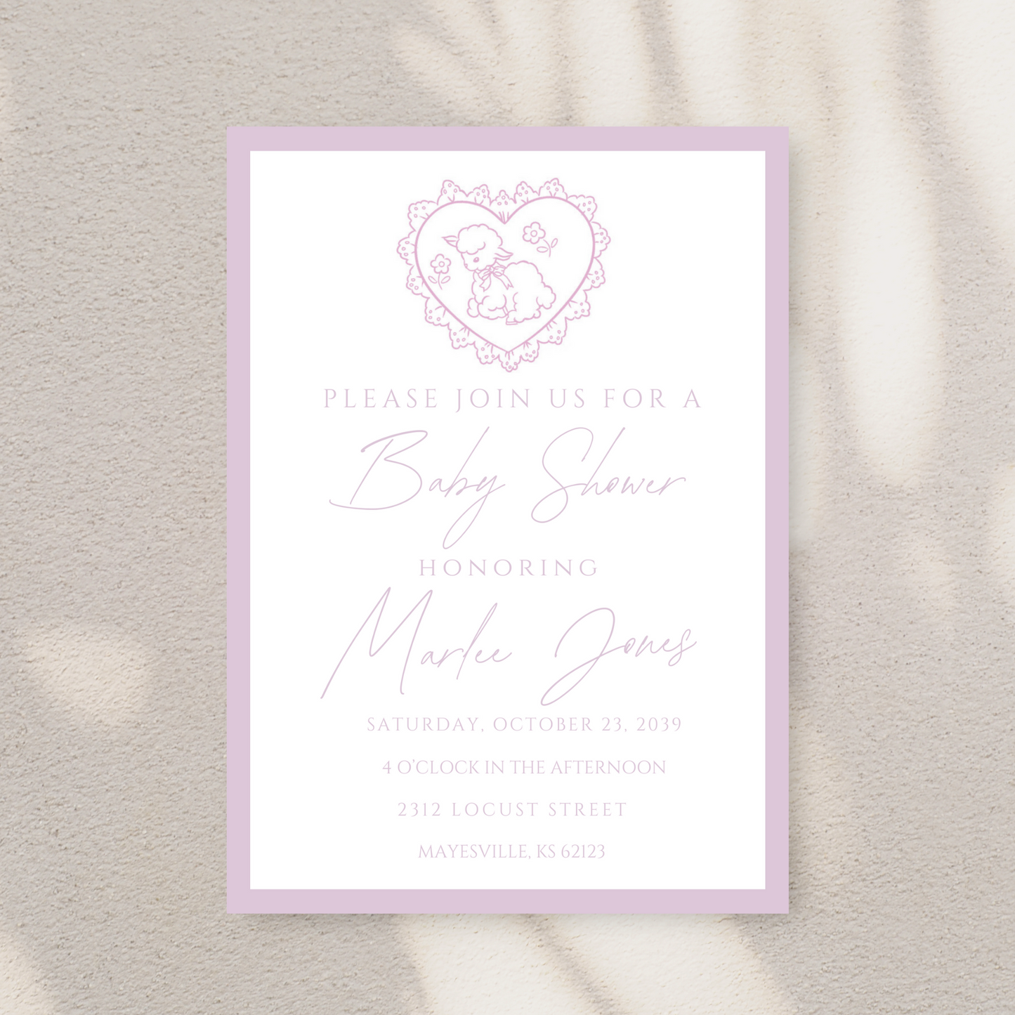 Little Lamb Pink Baby Shower Invitation Template