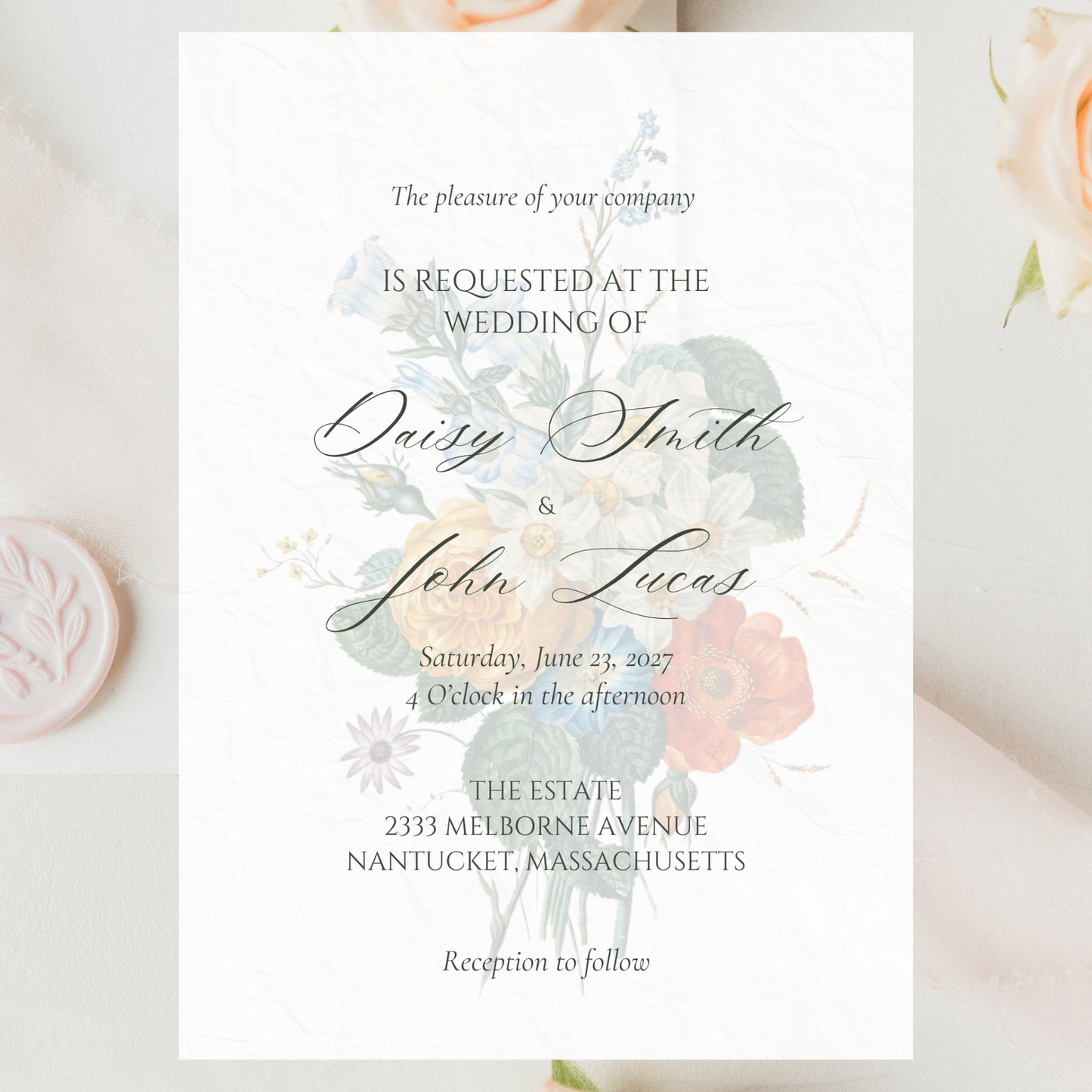 Botanical Illustration Elegant Wedding Invitation Template