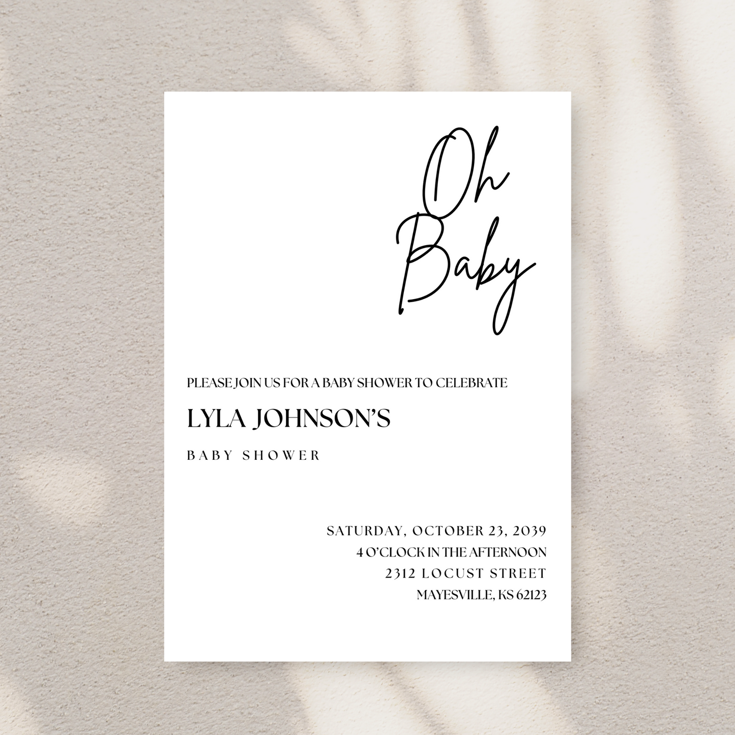 Oh Baby Black Baby Shower Invitation Template