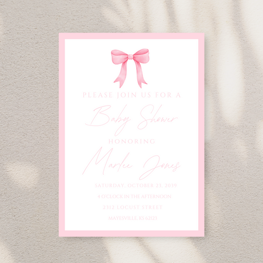 Vintage Pink Bow Baby Shower Invitation Template