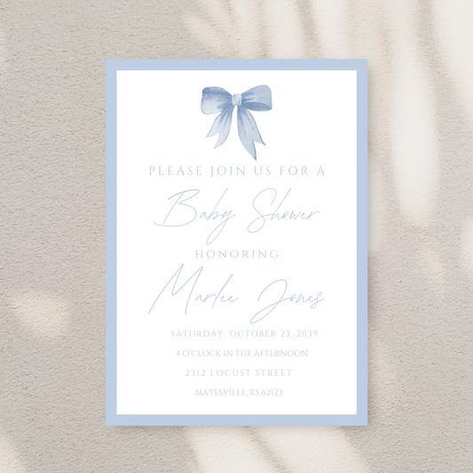 Vintage Blue Bow Baby Shower Invitation Template