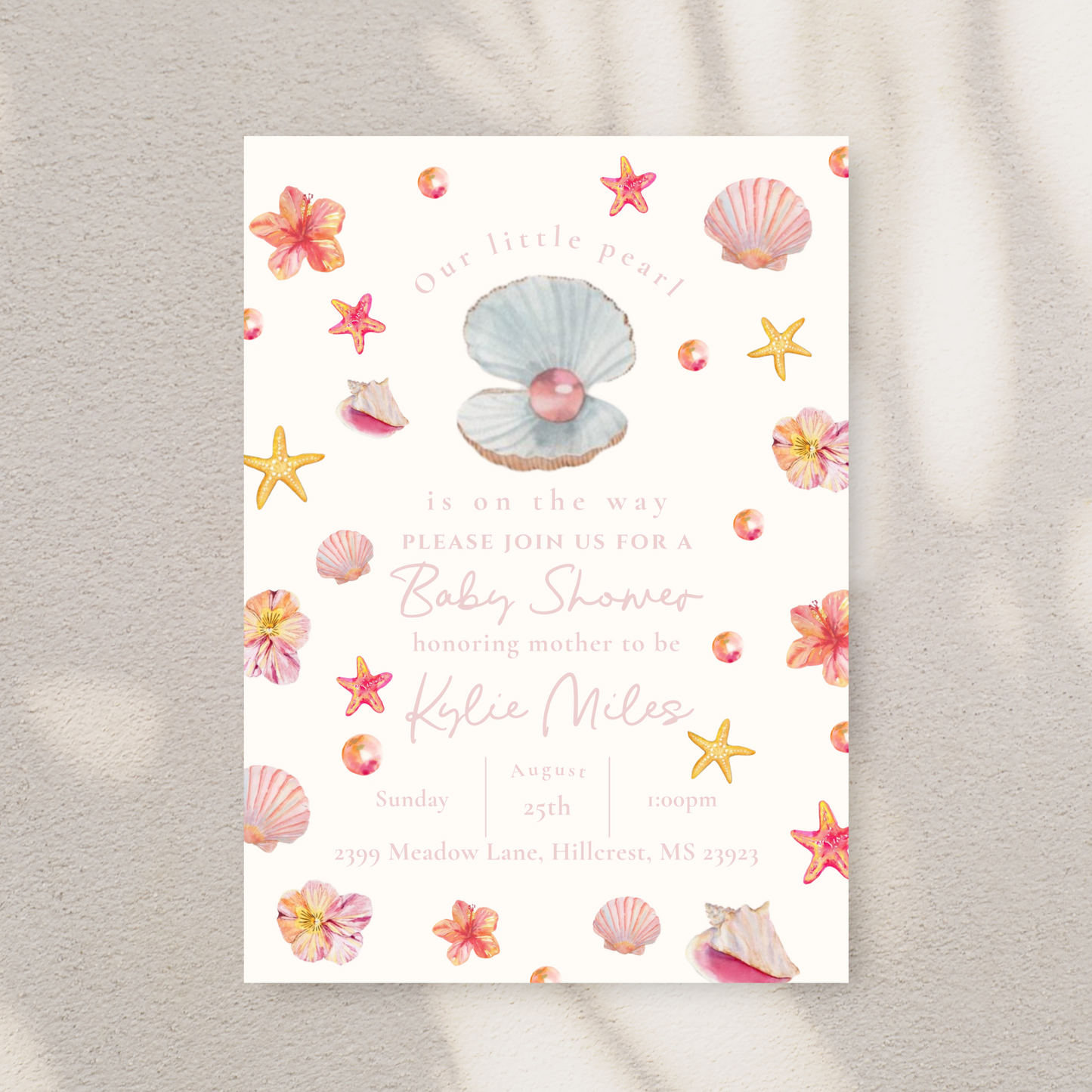 Our Little Pearl Seashell Pink Baby Shower Invitation Template