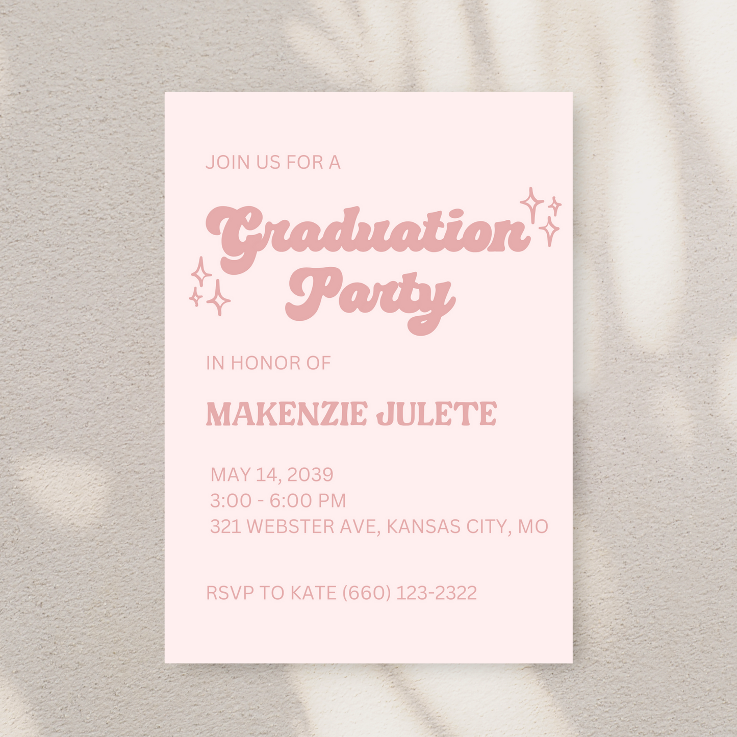 Soft Pink Fun Font Cute Graduation Invitation Template