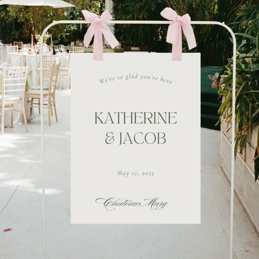 Elegant Simple Wedding Welcome Sign Green Script