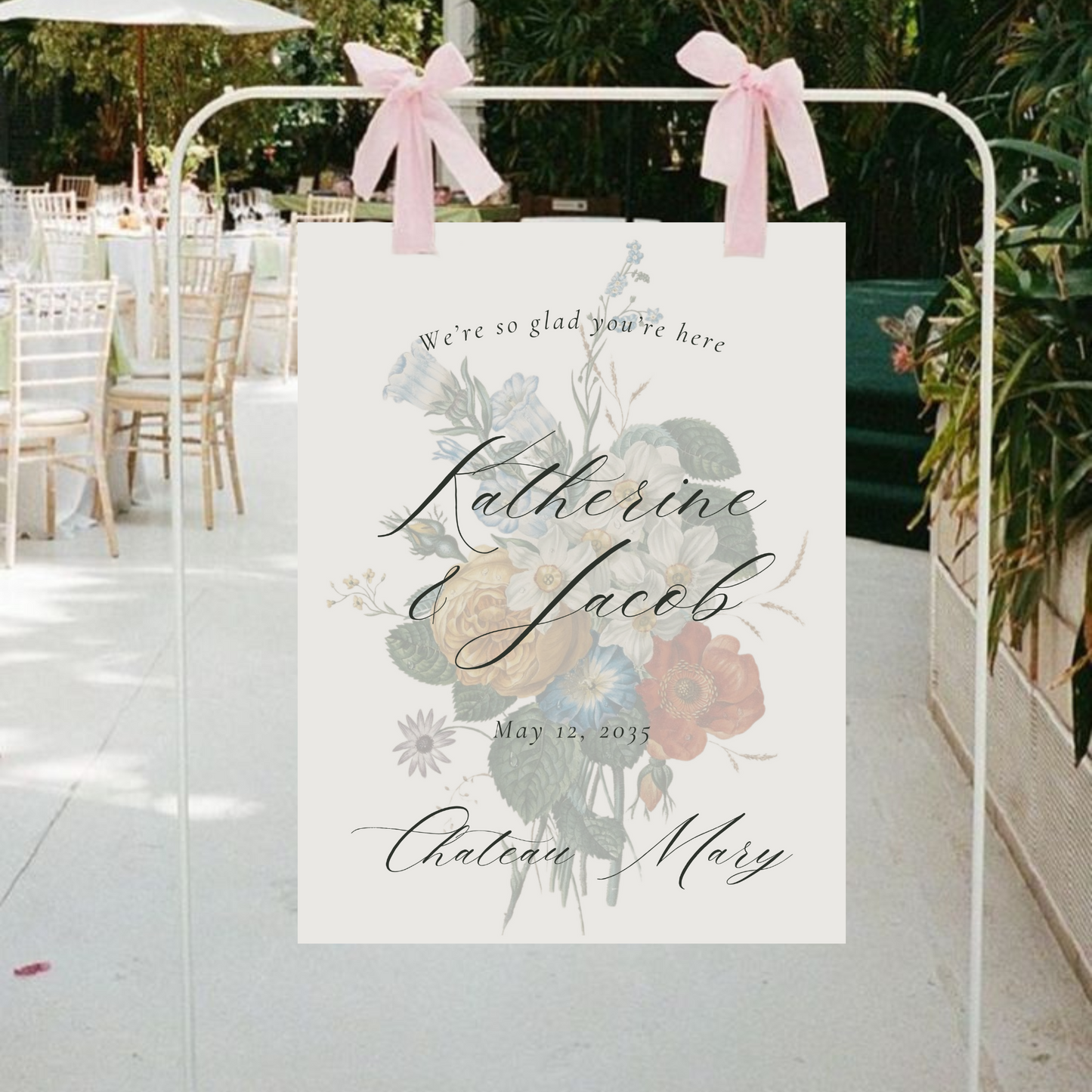 Stunning Botanical Illustration Wedding Welcome Sign Template