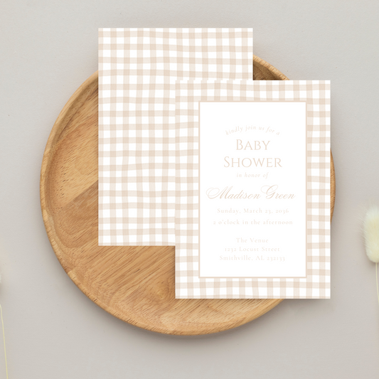 Cream Gingham Baby Shower Invitation Template