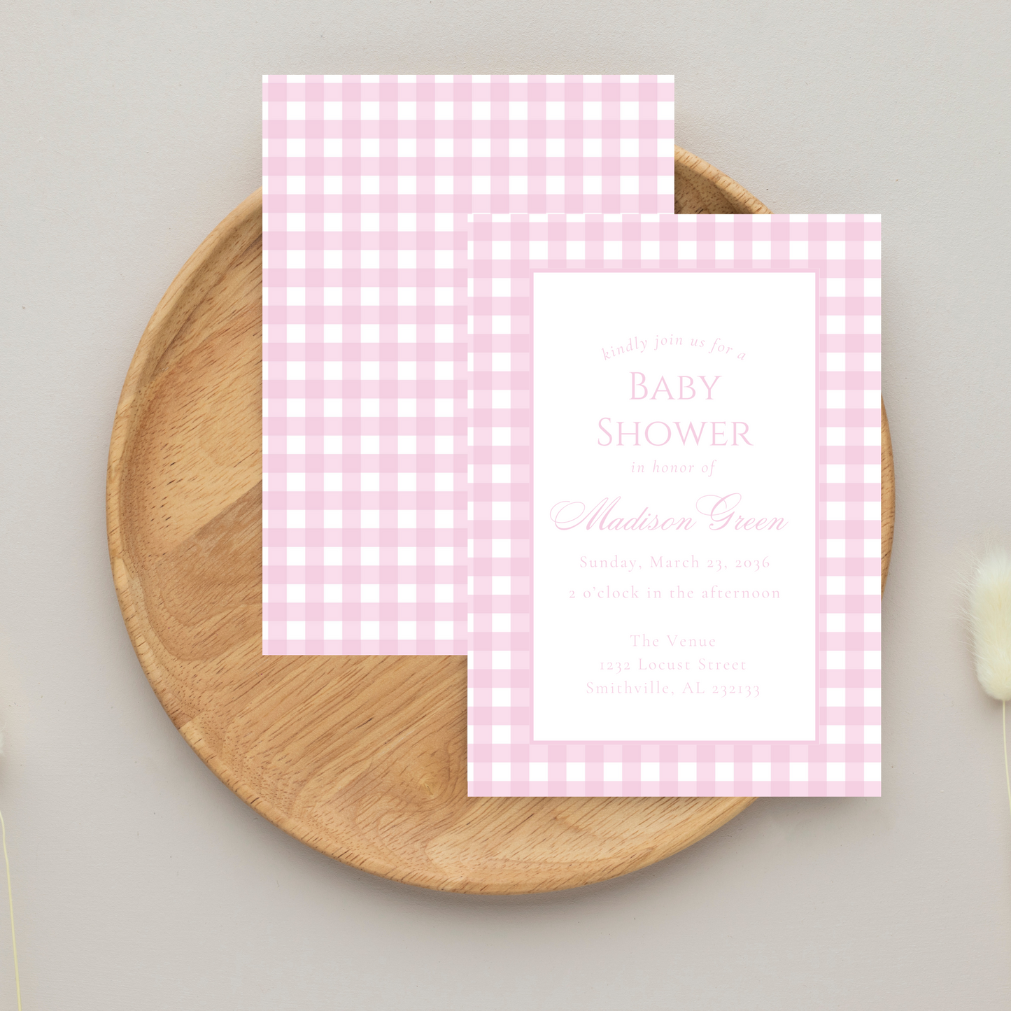 Pink Gingham Baby Shower Invitation Template