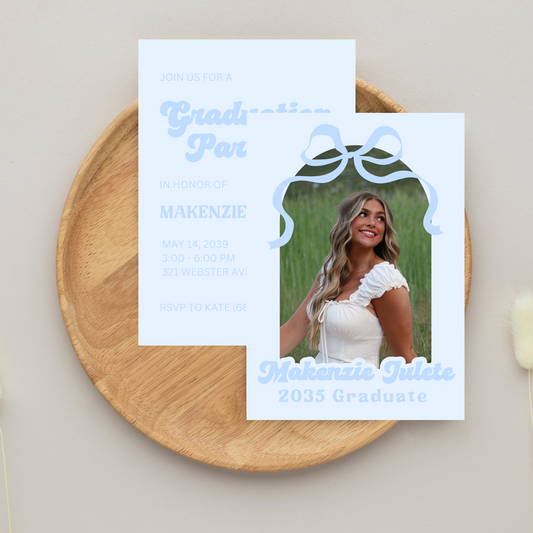 Blue Bow Graduation Invitation Template