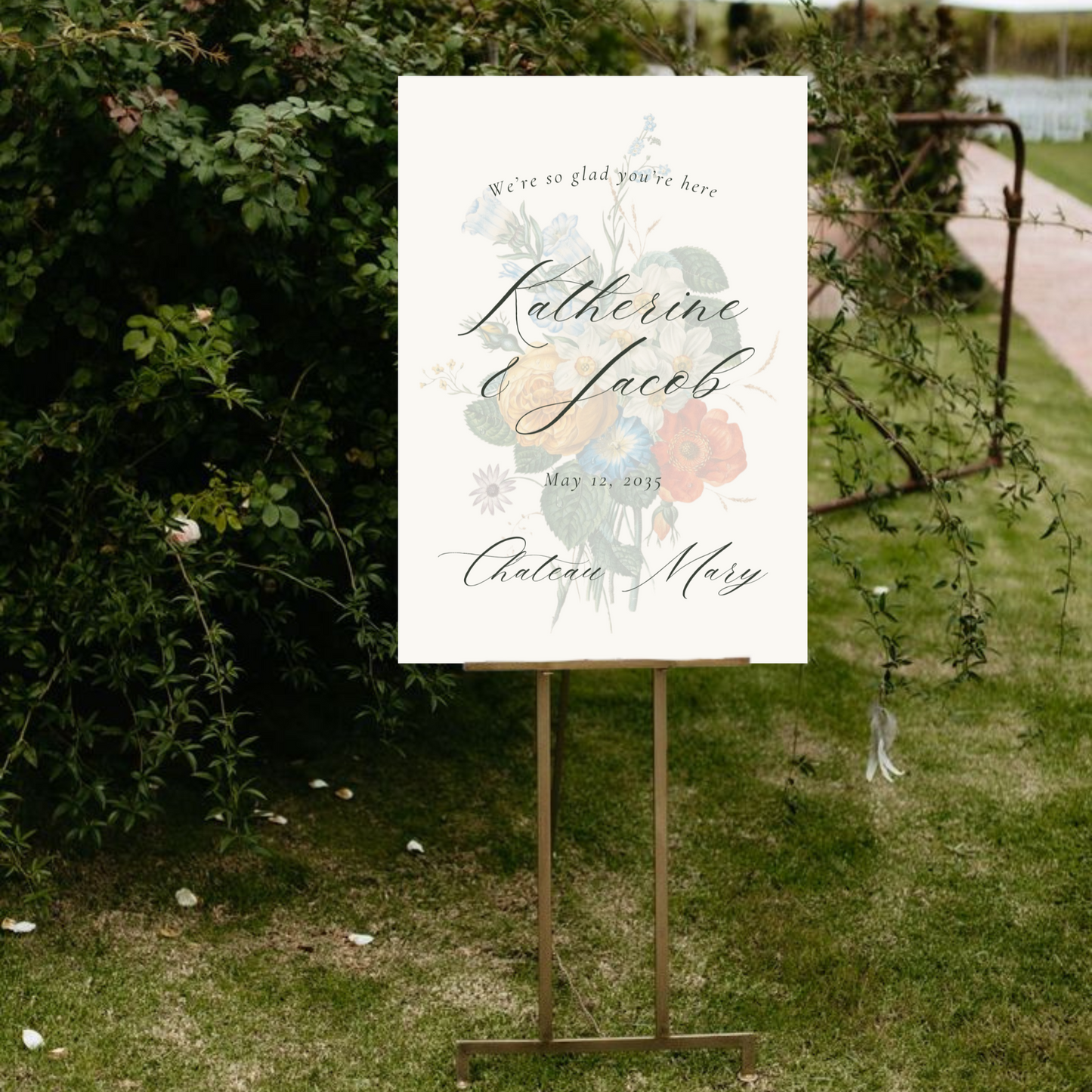 Stunning Botanical Illustration Wedding Welcome Sign Template