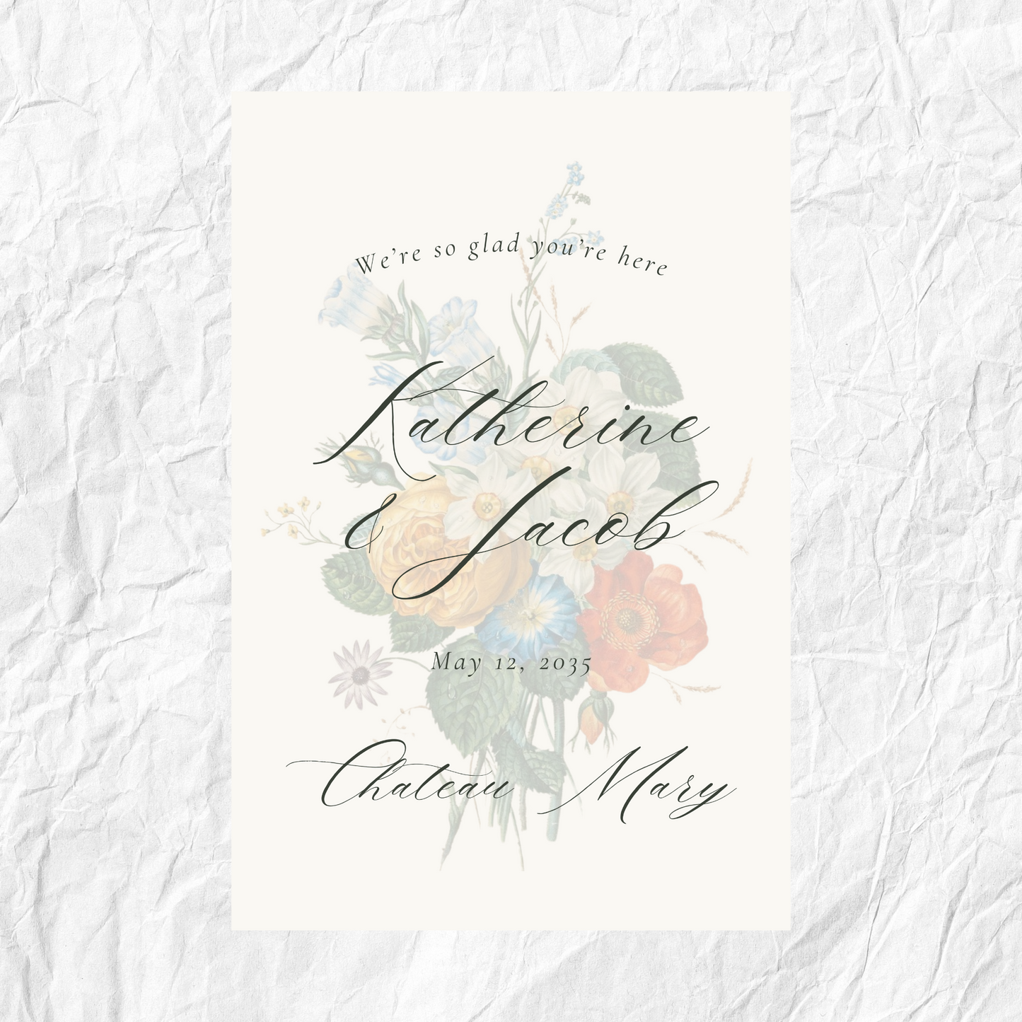 Stunning Botanical Illustration Wedding Welcome Sign Template